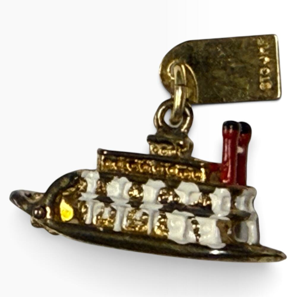 Vtg Fisher 22K GP Sterling Silver New Orleans 1960s Steamboat Paddle Wheel Charm